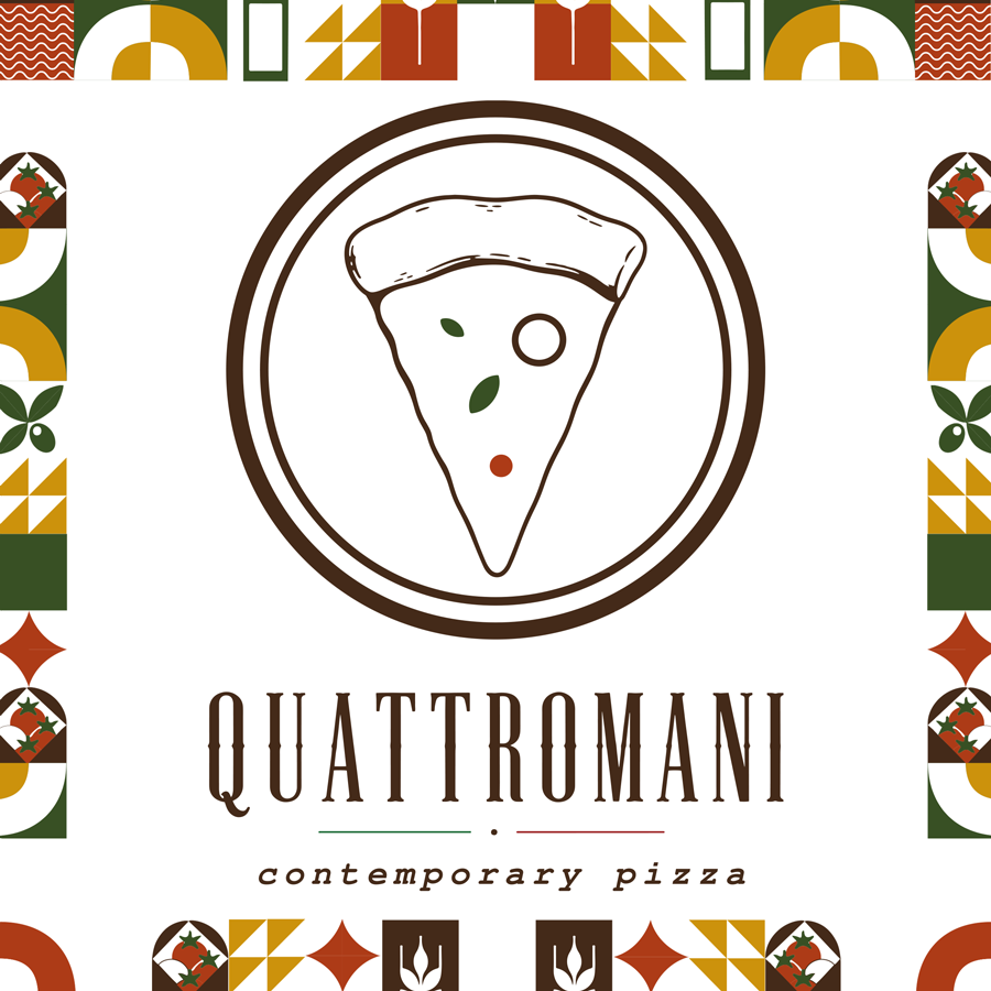 Grafica QUATTROMANI con logo e pattern